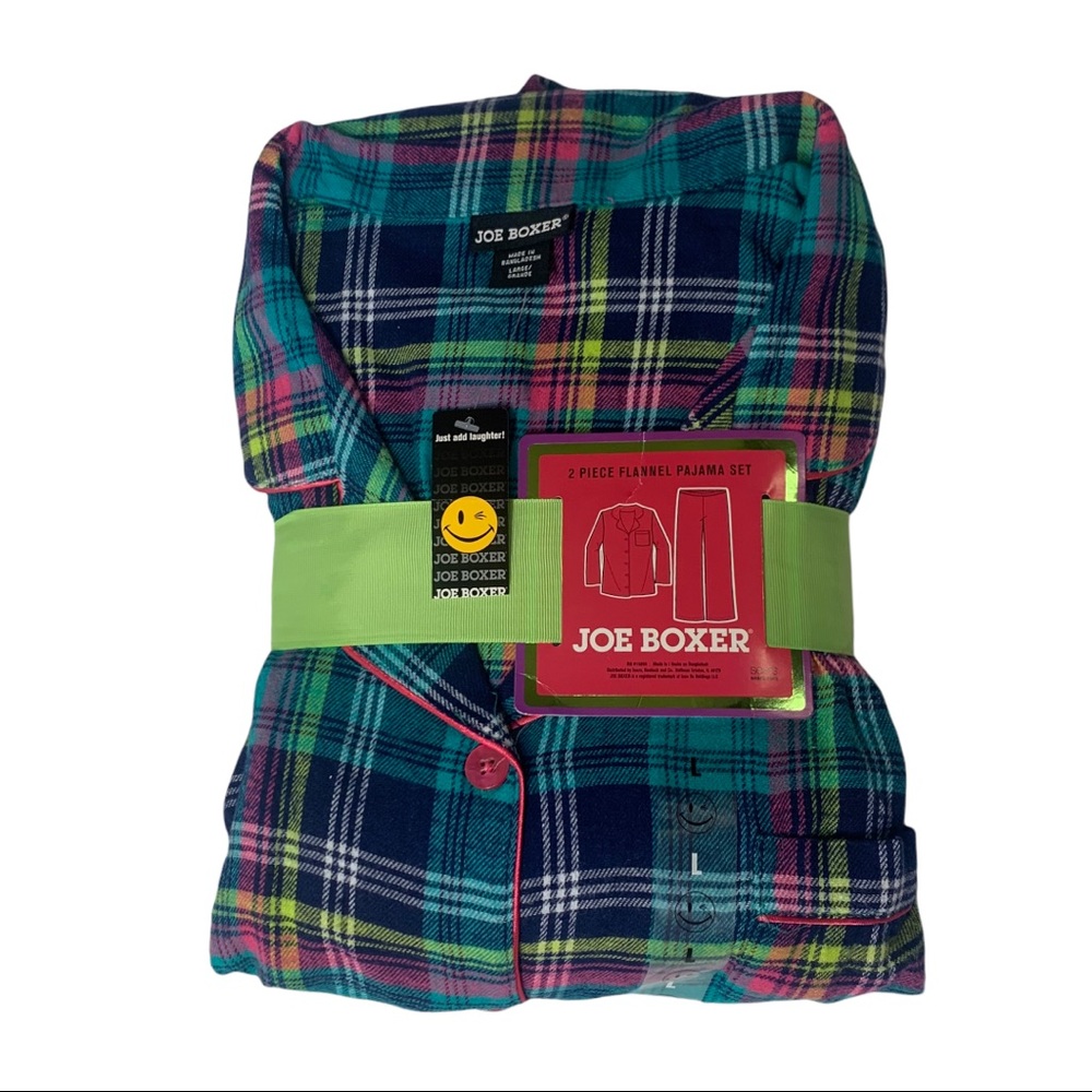 NWT Joe Boxer Bright Flannel button Up Pajama Set, Size L!